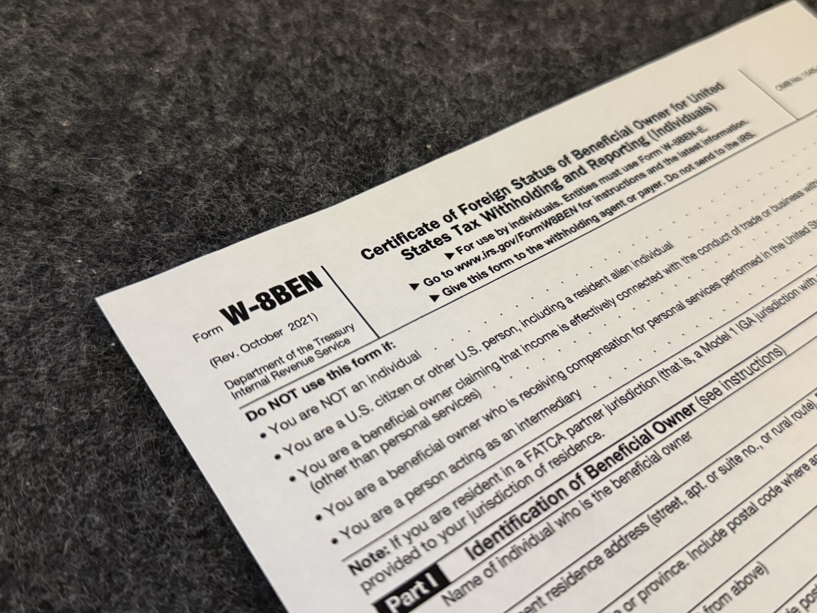 W-8BENフォームのサンプルイメージ